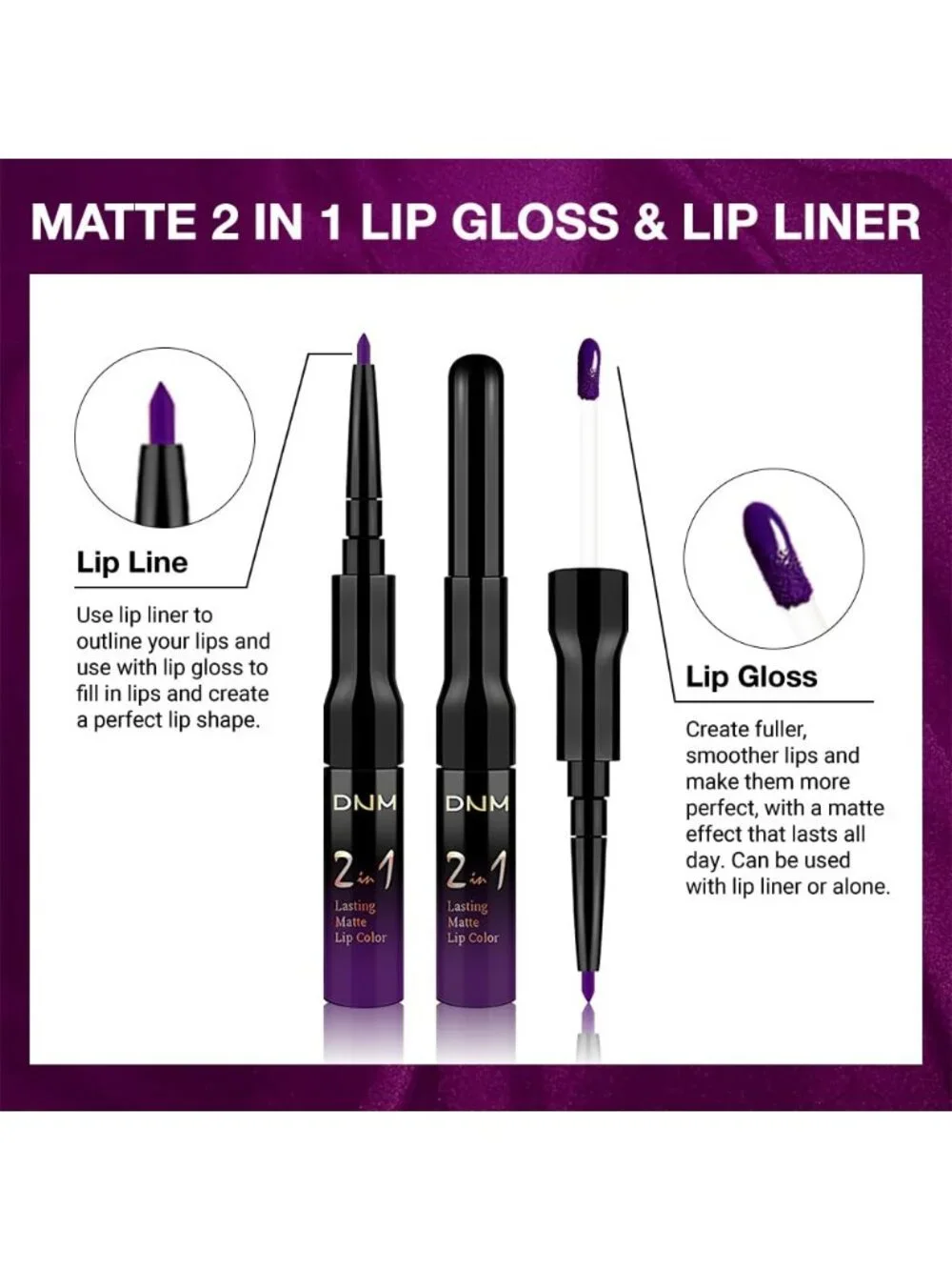 52#-Purple 2-in-1 Waterproof Long Lasting Double-Ended Matte Liquid Lipstick